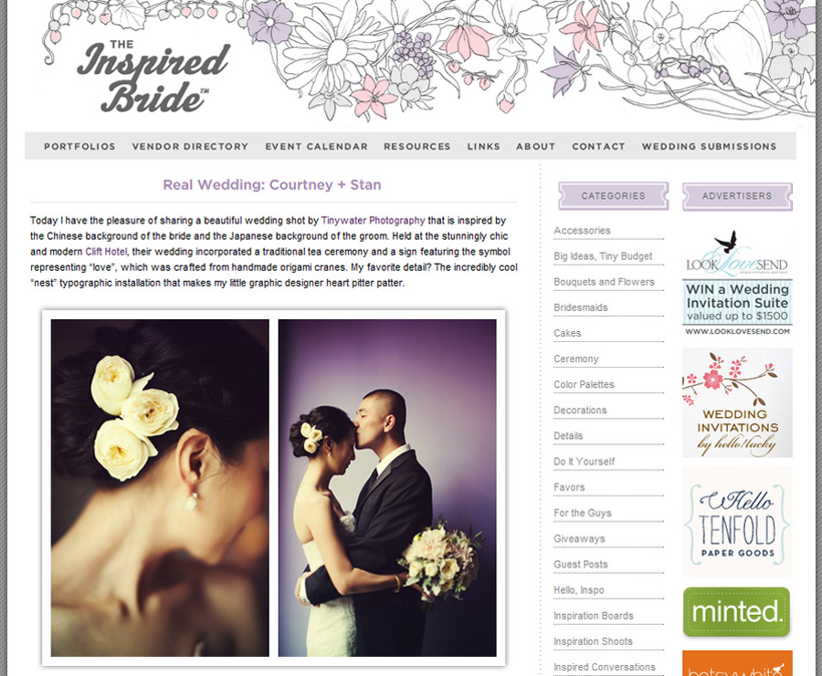 Tinywater Photography feature of Clift Hotel wedding on Inspired Bride