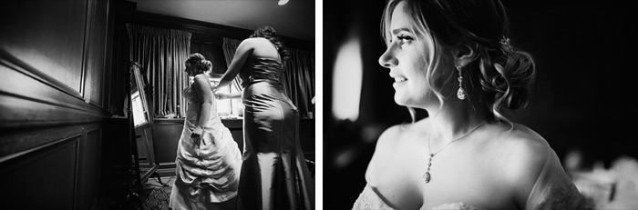 black and white photo of beautiful bride getting ready by san francisco wedding photographer