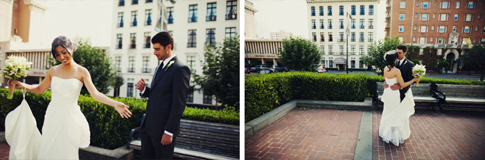 Bride and groom on their wedding day, San Francisco wedding photos by Tinywater Photography After the first glance, bride and groom San Francisco wedding photos by San Francisco wedding photographer, Tinywater Photography