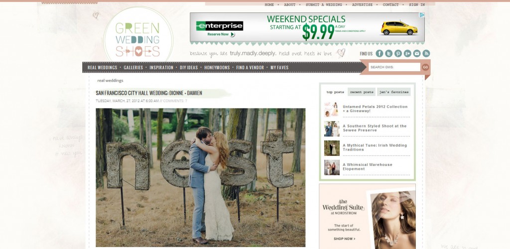 Tinywater Photography San Francisco wedding featured on Green Wedding Shoes!