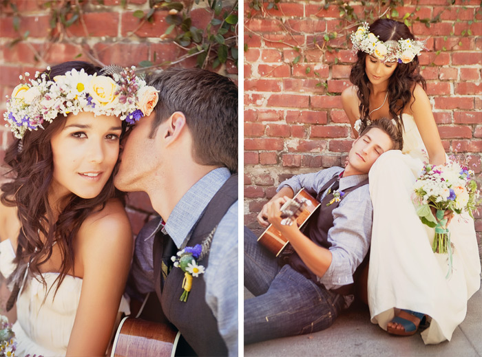 Bride and groom bohemian wedding inspiration, photos by Tinywater Photography