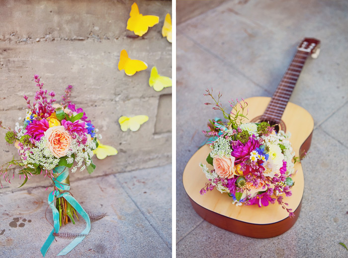 Butterfly and guitar bohemian wedding inspiration, photos by Tinywater Photography