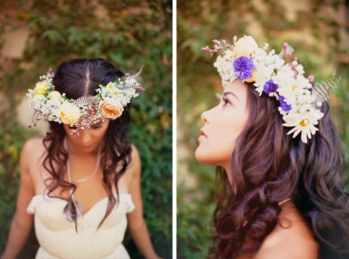 Floral headpiece by Twigss, bohemian wedding inspiration, photos by Tinywater Photography