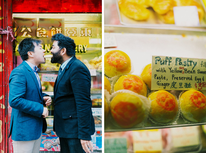 engagement shoot in chinatown for cute gay couple