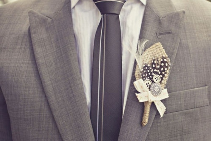feather and button boutonniere 