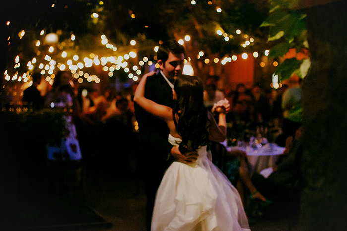 first dance under string lights