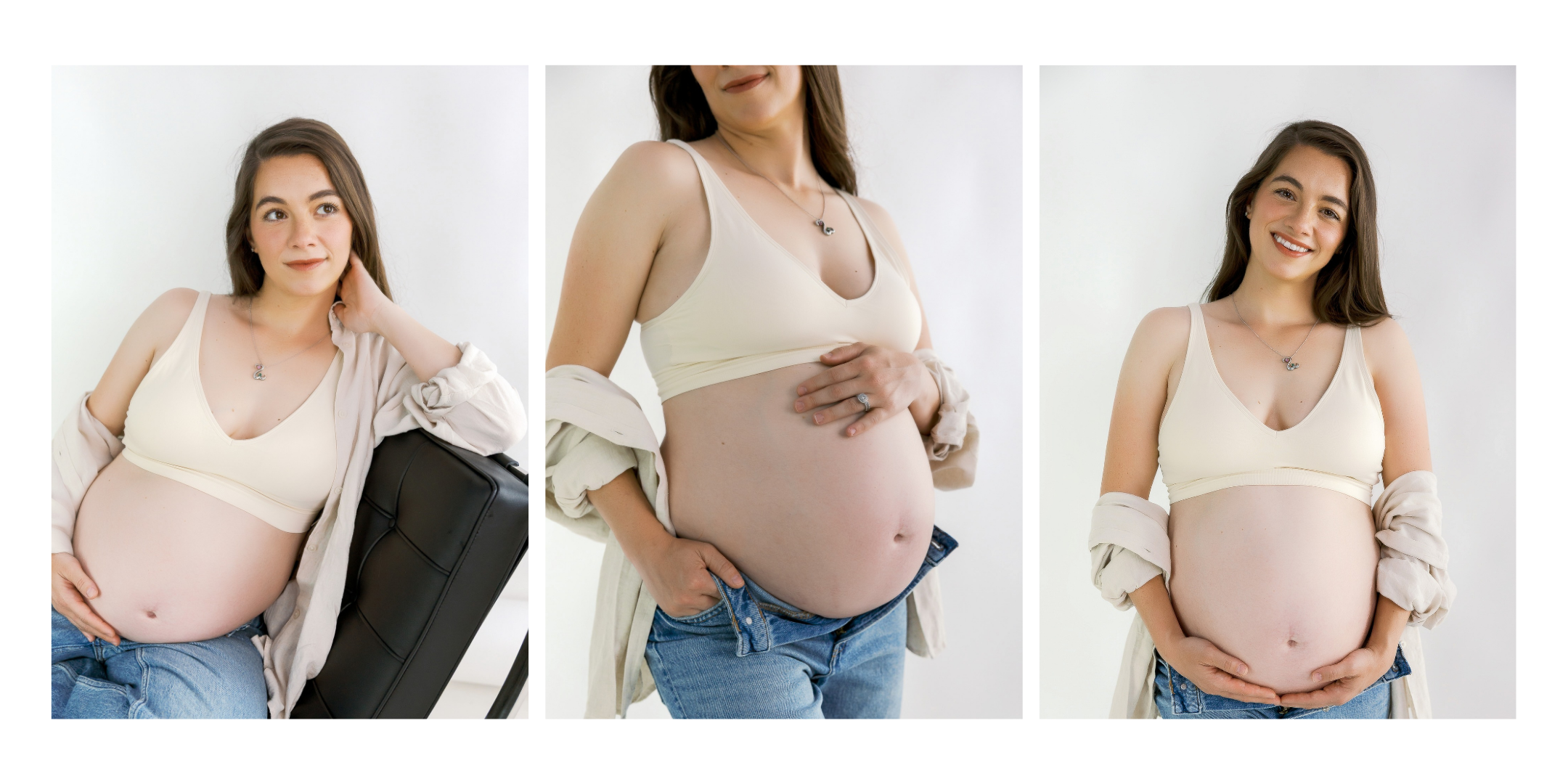 Editorial maternity portrait of pregnant woman in studio